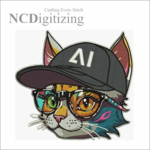 Stylish Cat with Glasses Embroidery Digitizing Design | Cute Cartoon Animal Embroidery Pattern