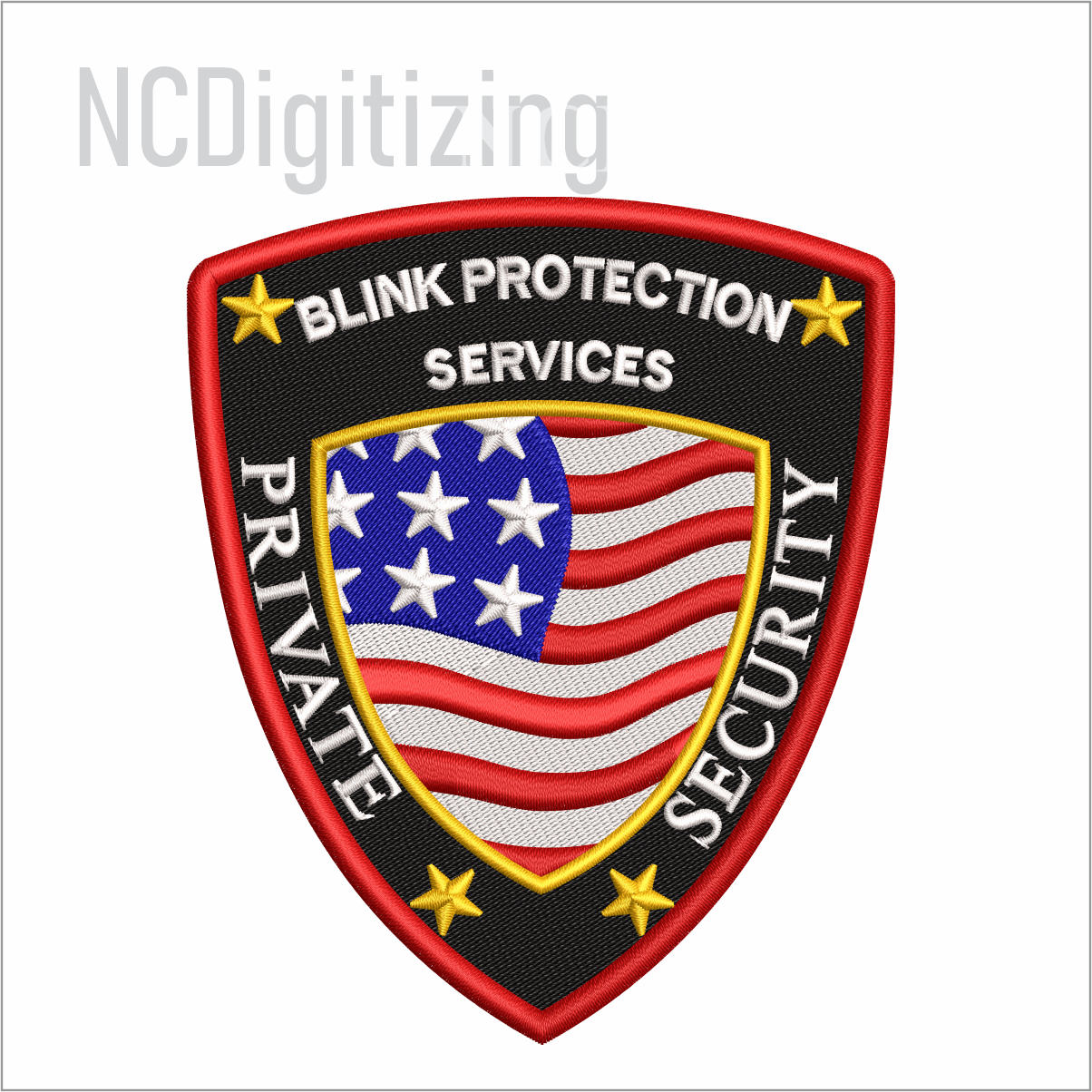 Blink Protection Services Private Security Embroidered Patch Digitizing Design